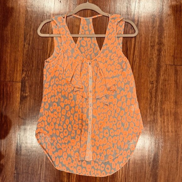 Yoana Baraschi Bright Orange/Grey Leopard Print Sleeveless Sheer Top, XS - Picture 1 of 6